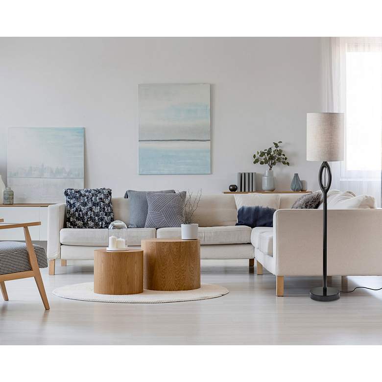 Image 1 Adesso Mayfair 61" Gray Shade Black Wood Modern Floor Lamp in scene