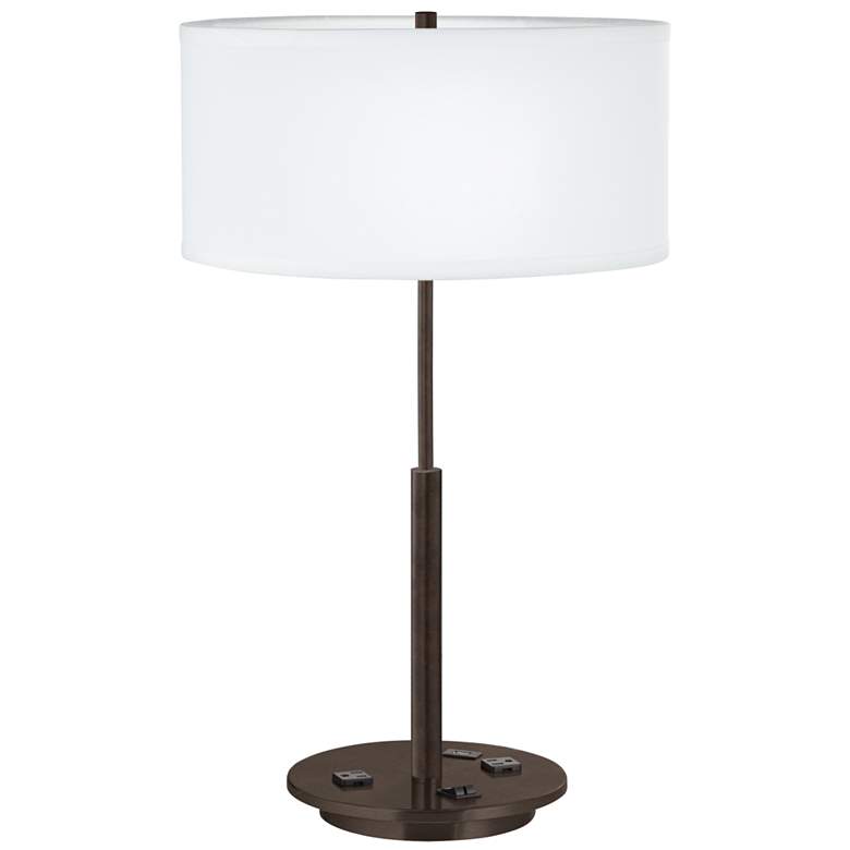 Image 1 32X82 - Bronze Metal Table Lamp w/ 2-Outlets and USB Port