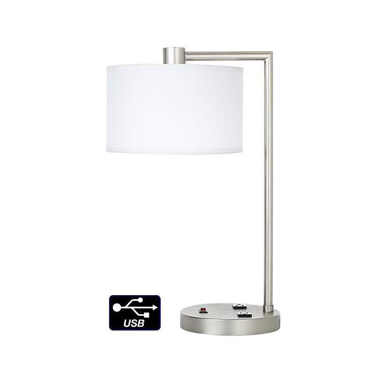 Image 1 32X97 - Brushed Nickel Table Lamp with Outlets and USB Port