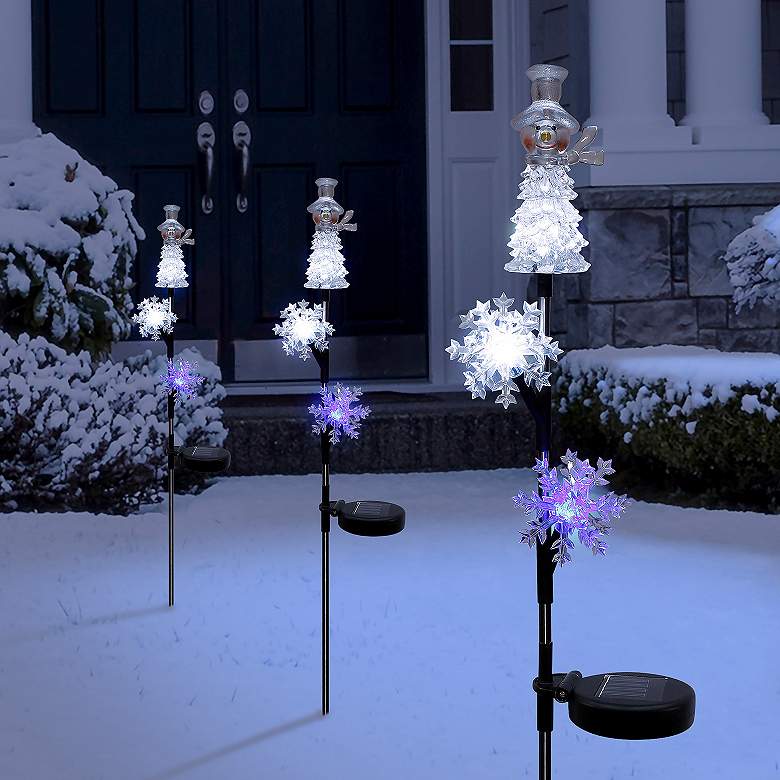 Image 2 33" High Solar LED Snowman and Snowflake Christmas Stake more views