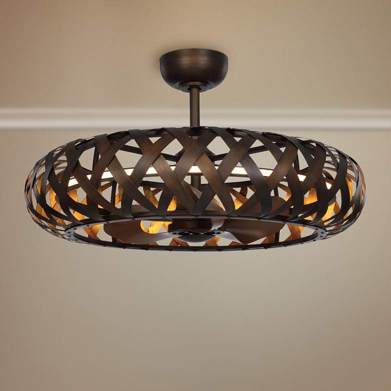 Image 1 33" Maxim Weave Bronze Gilt Gold LED Fandelier Ceiling Fan