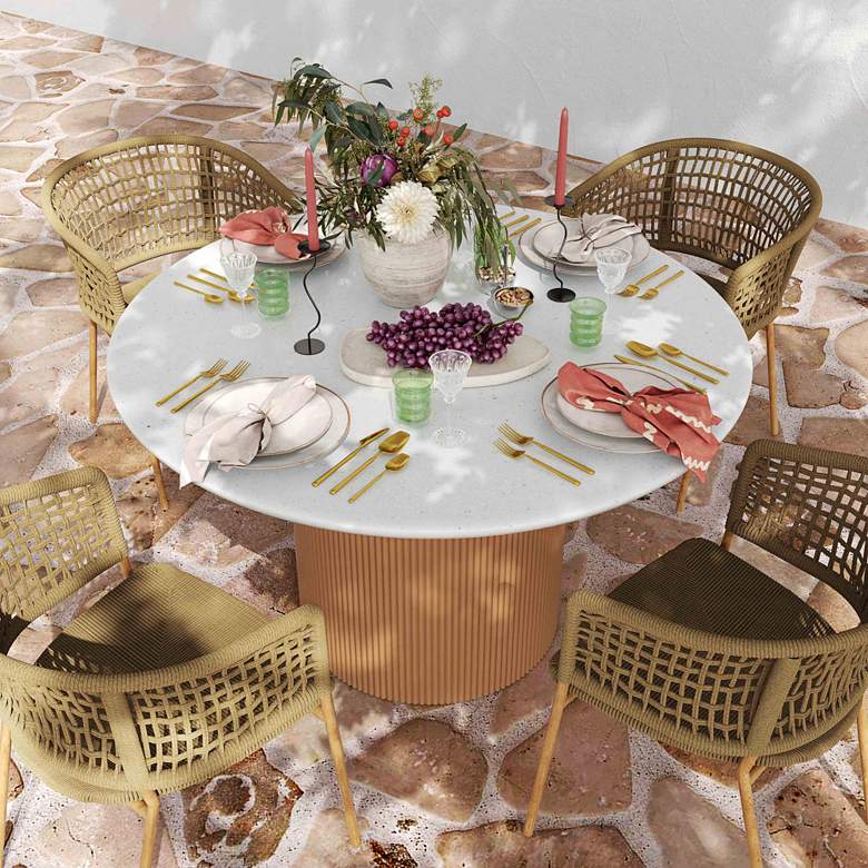 Image 1 Rose 47 inchW White Terrazzo Terracotta Outdoor Dining Table in scene