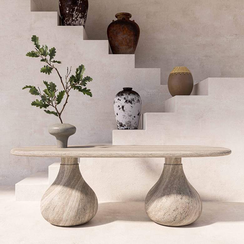 Image 1 TOV Smooch 86 1/2" Wide Faux Travertine Concrete Oval Dining Table in scene