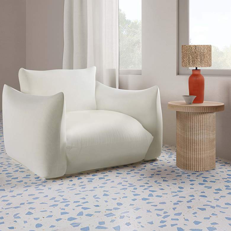 Image 1 TOV Darcy 17 3/4"W Faux Travertine Indoor-Outdoor Modern Side Table in scene