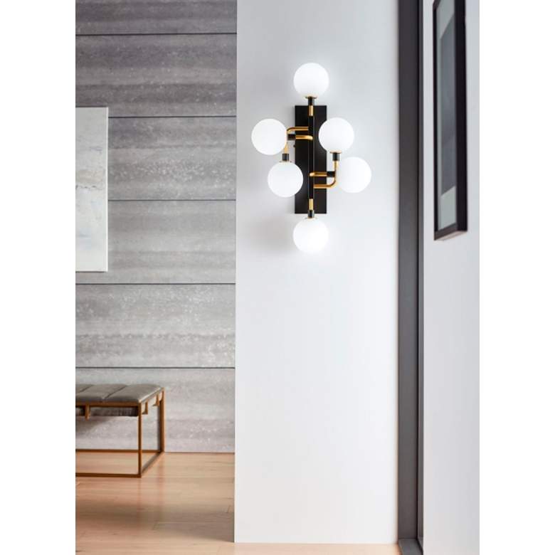 Image 1 Viaggio 19 inch Wide Black with White Glass 6-Light Wall Sconce in scene