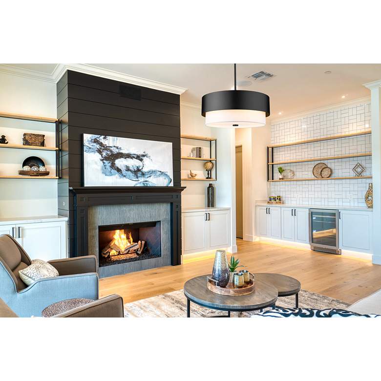 Image 1 Counterpoint 24" Wide Matte Black Drum Pendant Light in scene