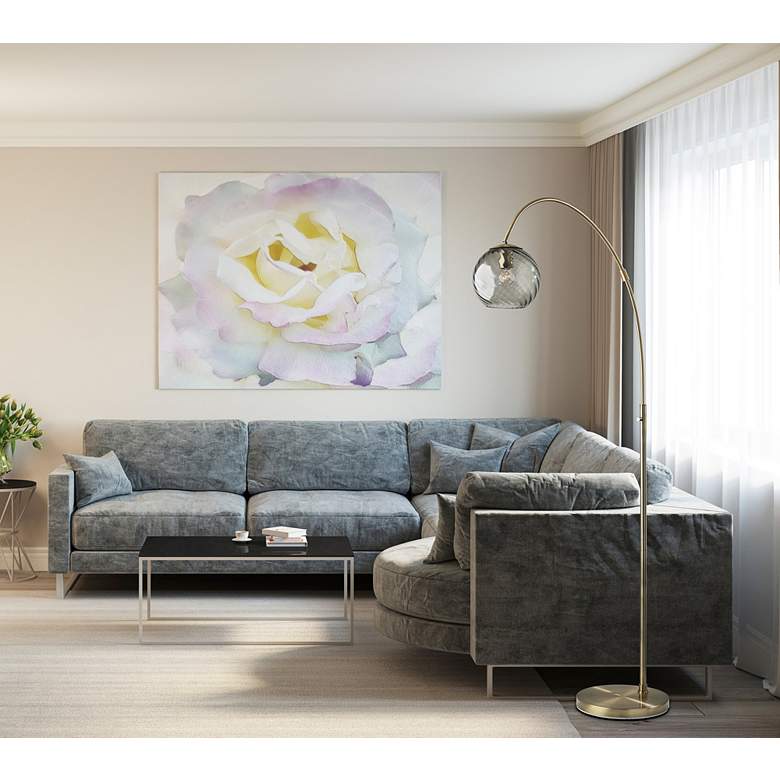 Image 1 Adesso Camden 71 1/2" Antique Brass and Gray Glass Arc Floor Lamp in scene
