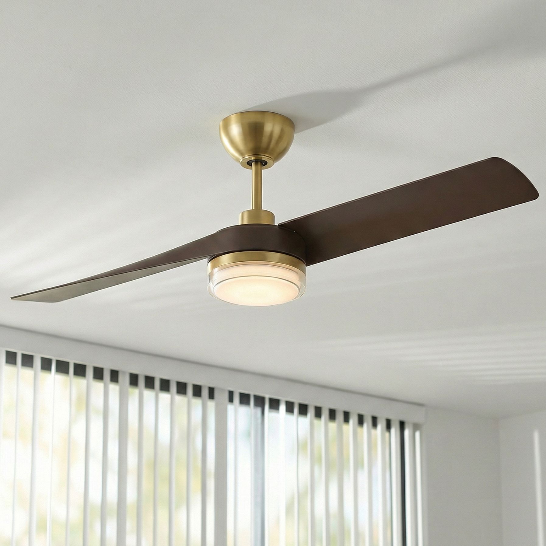 Image 1 52" Casa Vieja Linea Brass and Bronze Indoor/Outdoor LED Ceiling Fan in scene