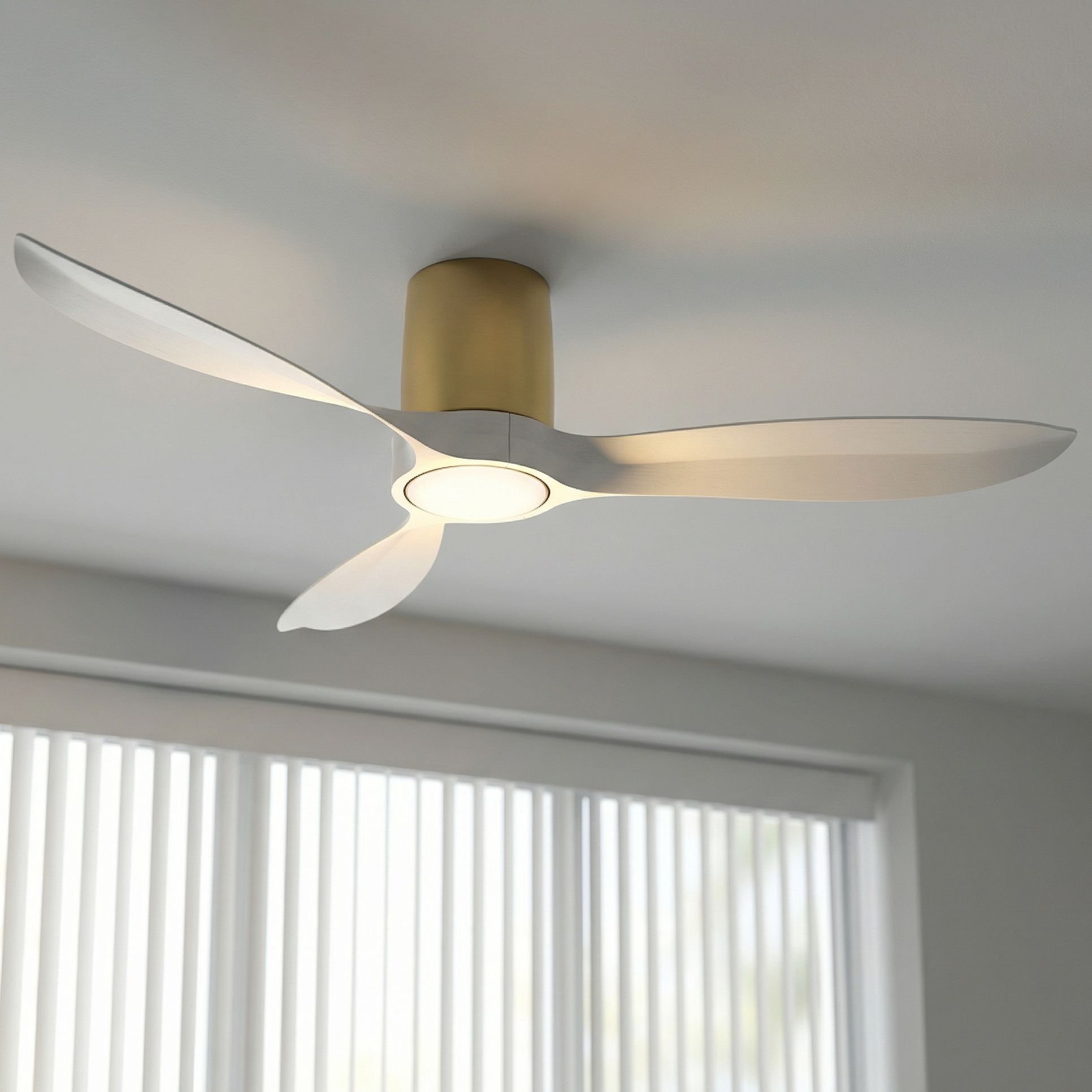 Image 1 54" Casa Vieja Magnolia Brass Indoor/Outdoor LED Hugger Ceiling Fan in scene
