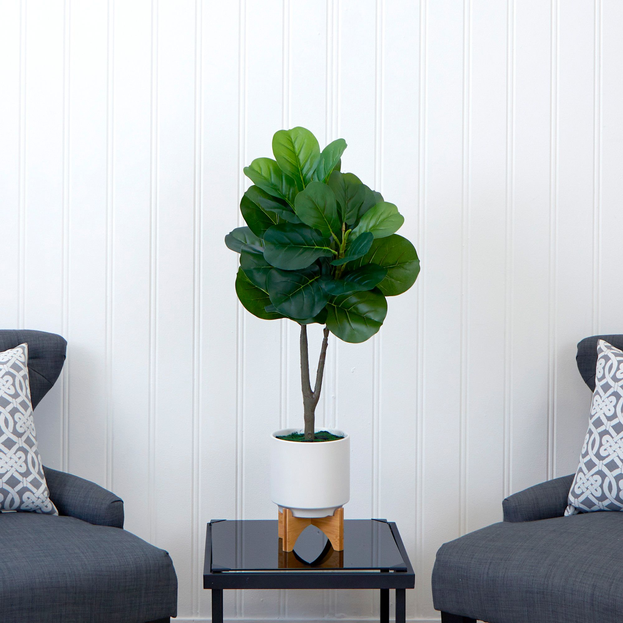Image 4 33in. Artificial Fiddle Fig with Stand Planter more views