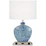 33M36 - Blue Ceramic Table Lamp with 2 Outlets and 1 USB