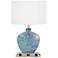 33M36 - Blue Ceramic Table Lamp with 2 Outlets and 1 USB