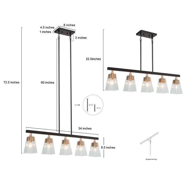 Image 5 34.3" Wide 5-Light Gold Black Linear Glass Island Chandelier more views