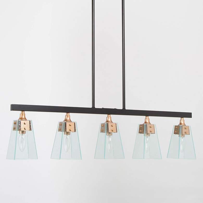 Image 6 34.3" Wide 5-Light Gold Black Linear Glass Island Chandelier more views