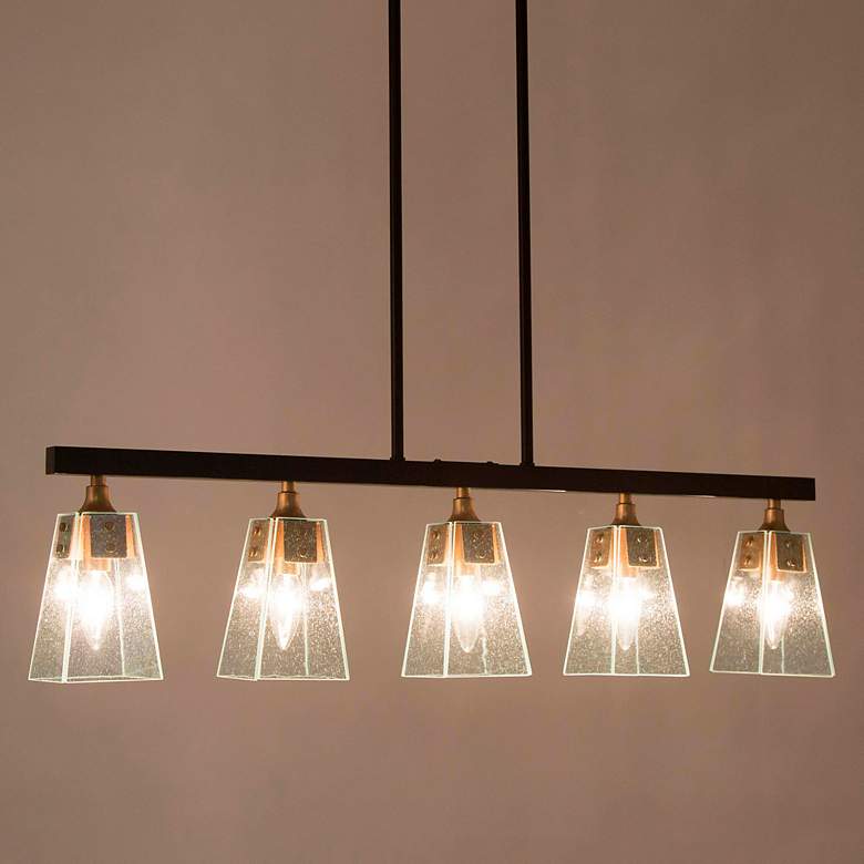 Image 7 34.3" Wide 5-Light Gold Black Linear Glass Island Chandelier more views