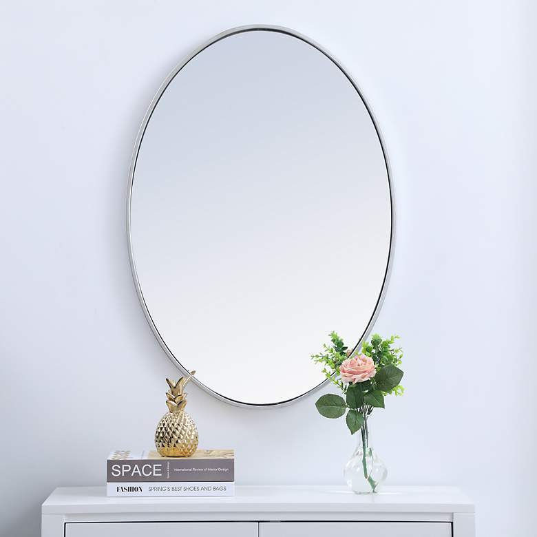 Image 1 34-in W x 24-in H Metal Frame Oval Wall Mirror in Silver