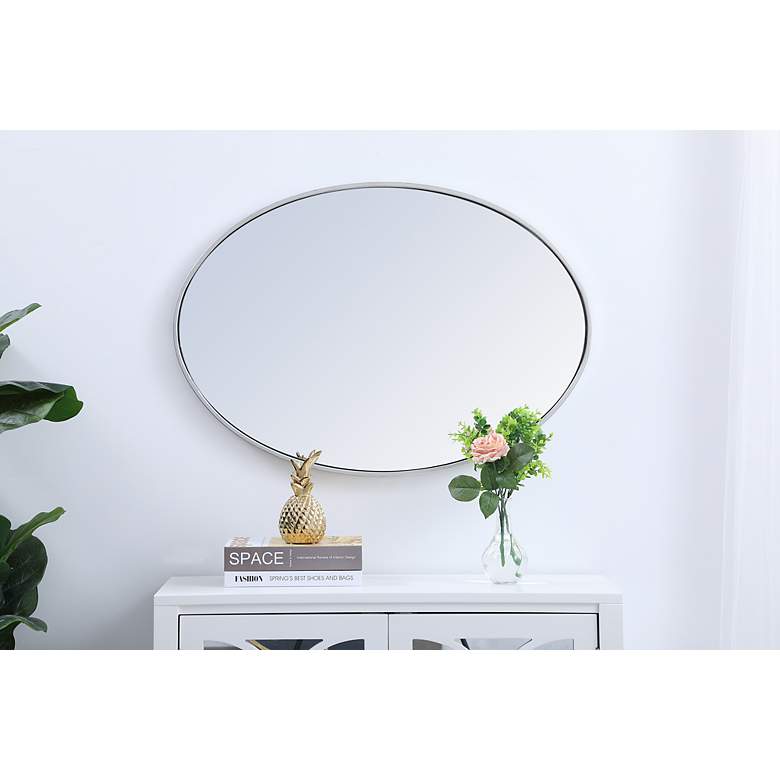 Image 5 34-in W x 24-in H Metal Frame Oval Wall Mirror in Silver more views