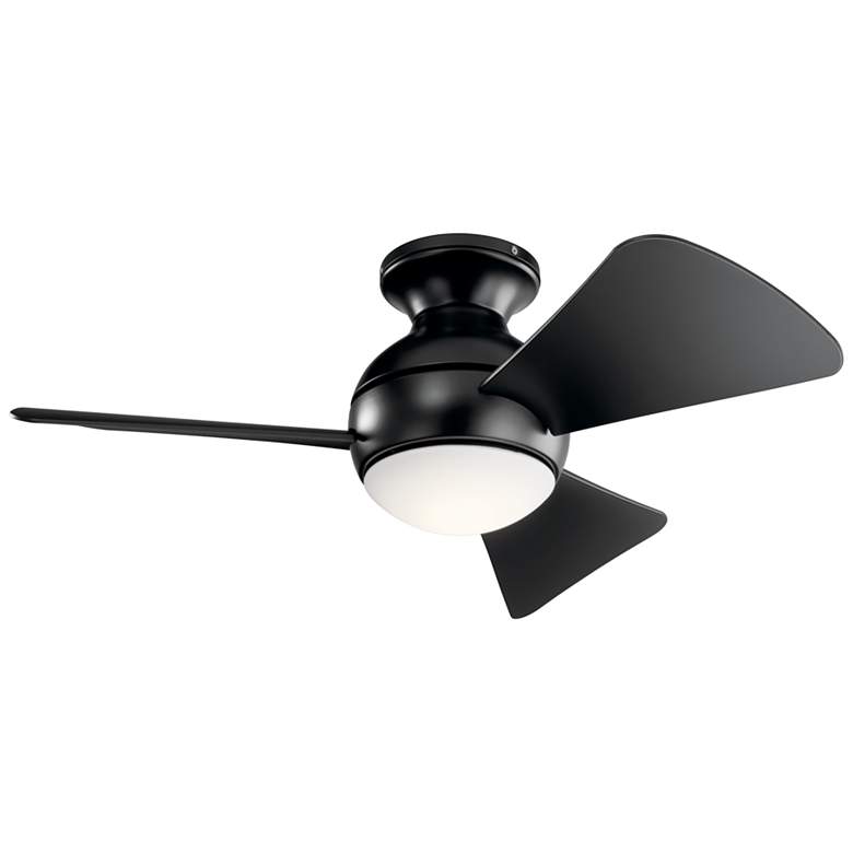 Image 2 34 inch Kichler Sola Black Wet Rated LED Hugger Fan with Wall Control