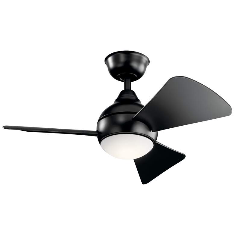 Image 2 34 inch Kichler Sola Black Wet Rated LED Hugger Fan with Wall Control