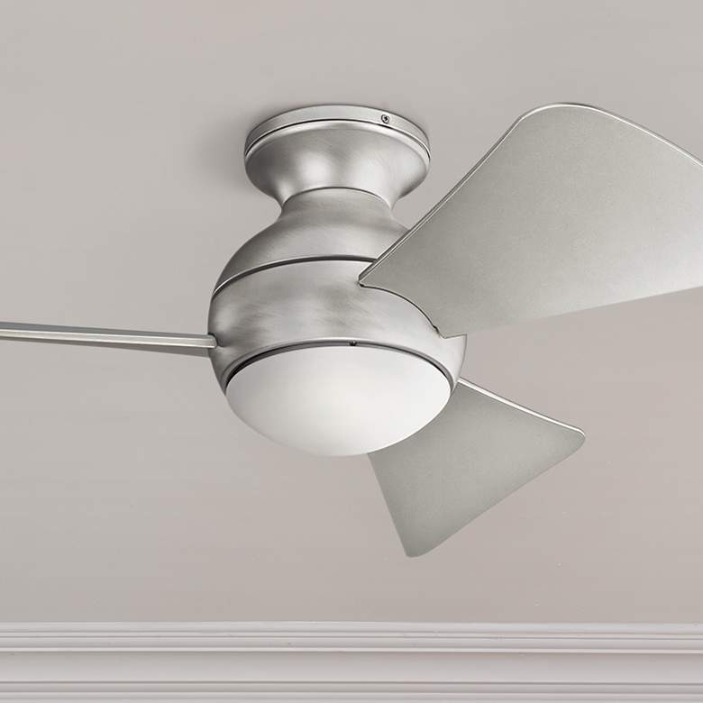 Image 1 34" Kichler Sola Satin Nickel Wet Rated LED Hugger Ceiling Fan