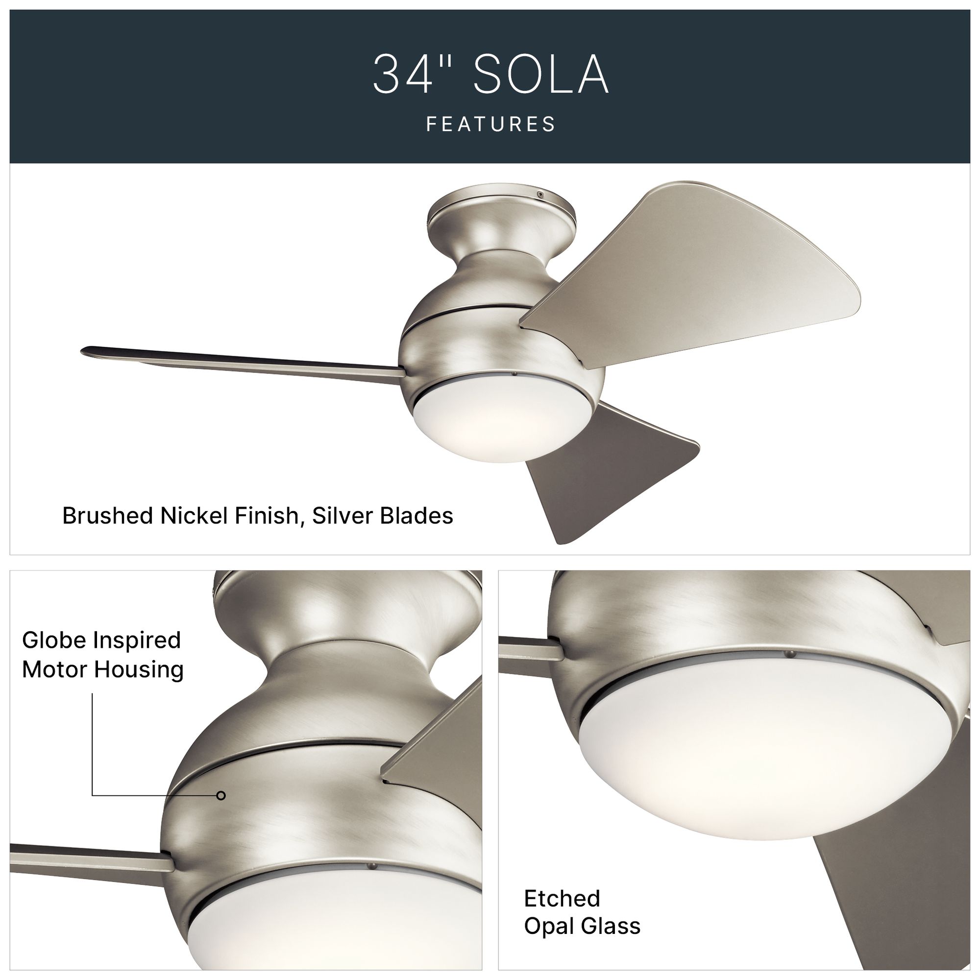 Image 6 34" Kichler Sola Satin Nickel Wet Rated LED Hugger Ceiling Fan more views