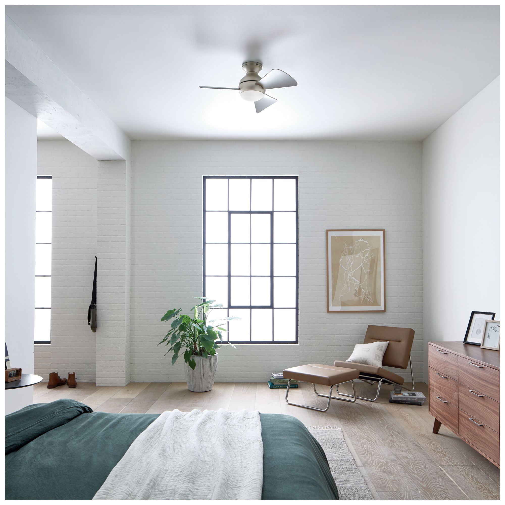 34" Kichler Sola Satin Nickel Wet Rated LED Hugger Ceiling Fan