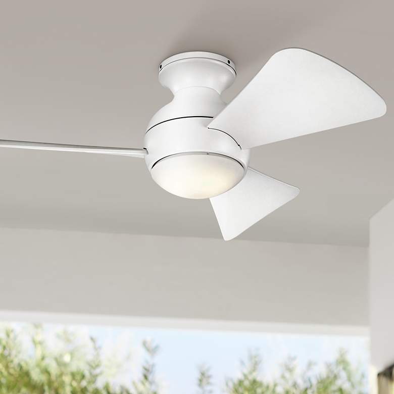 Image 1 34 inch Sola Matte White Wet LED Hugger Ceiling Fan with Wall Control