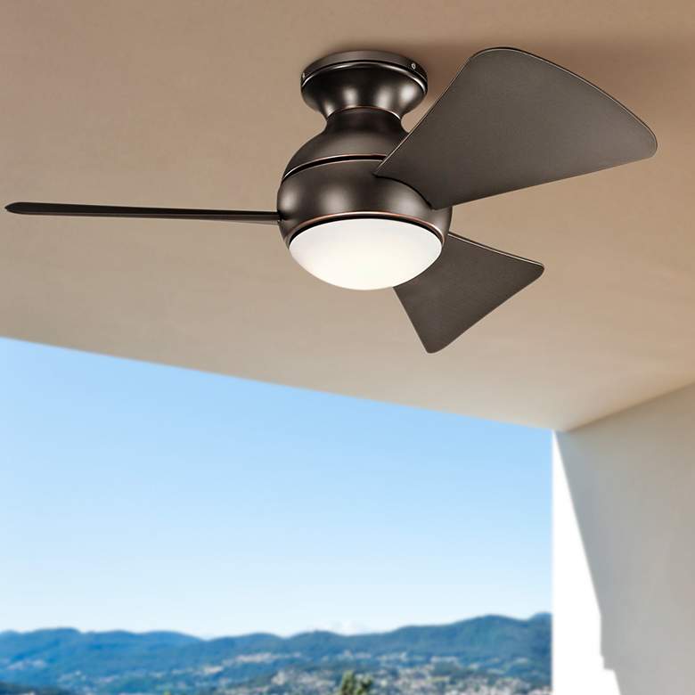 Image 1 34 inch Sola Olde Bronze Wet LED Hugger Ceiling Fan with Wall Control