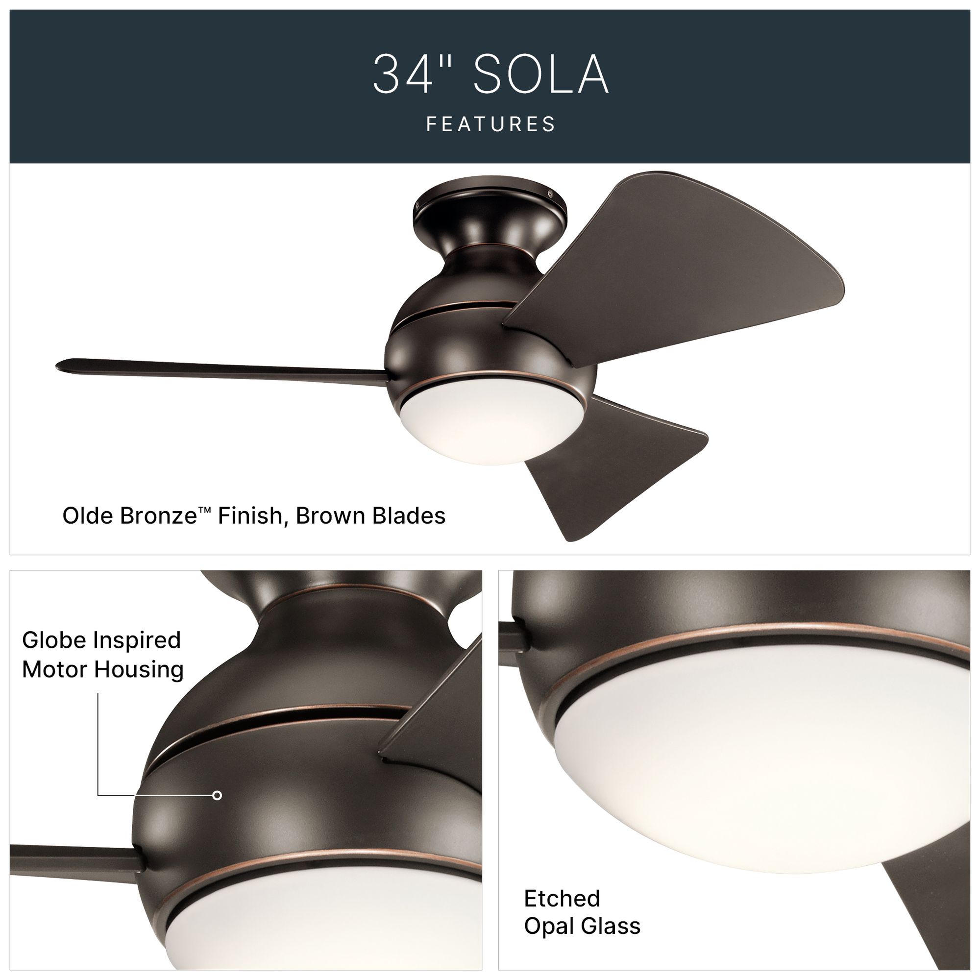 Image 5 34" Sola Olde Bronze Wet LED Hugger Ceiling Fan with Wall Control more views