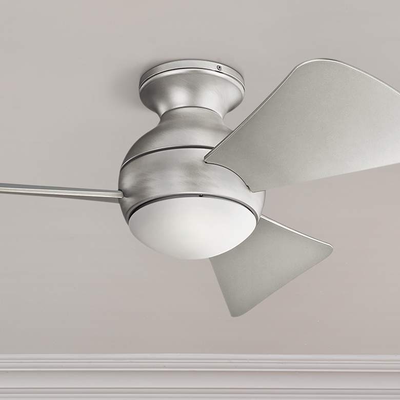 Image 1 34" Sola Satin Nickel Wet LED Hugger Ceiling Fan with Wall Control