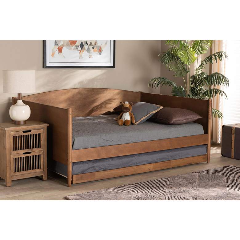 Image 1 Baxton Studio Veles Ash Walnut Full Size Daybed with Trundle in scene