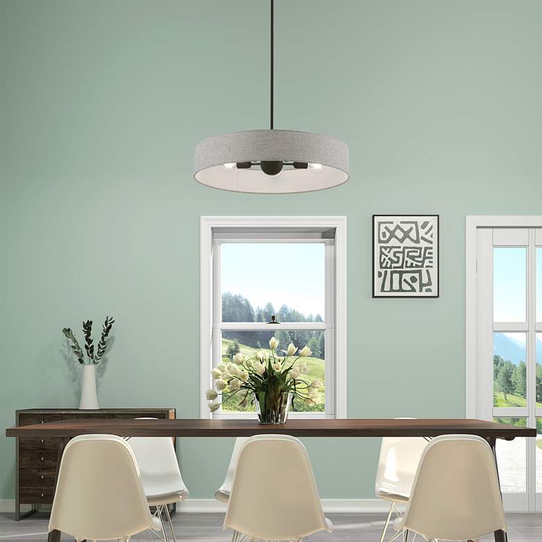 Image 1 Livex Lighting Elmhurst 26" Wide 5-Light Black Gray Drum Pendant in scene