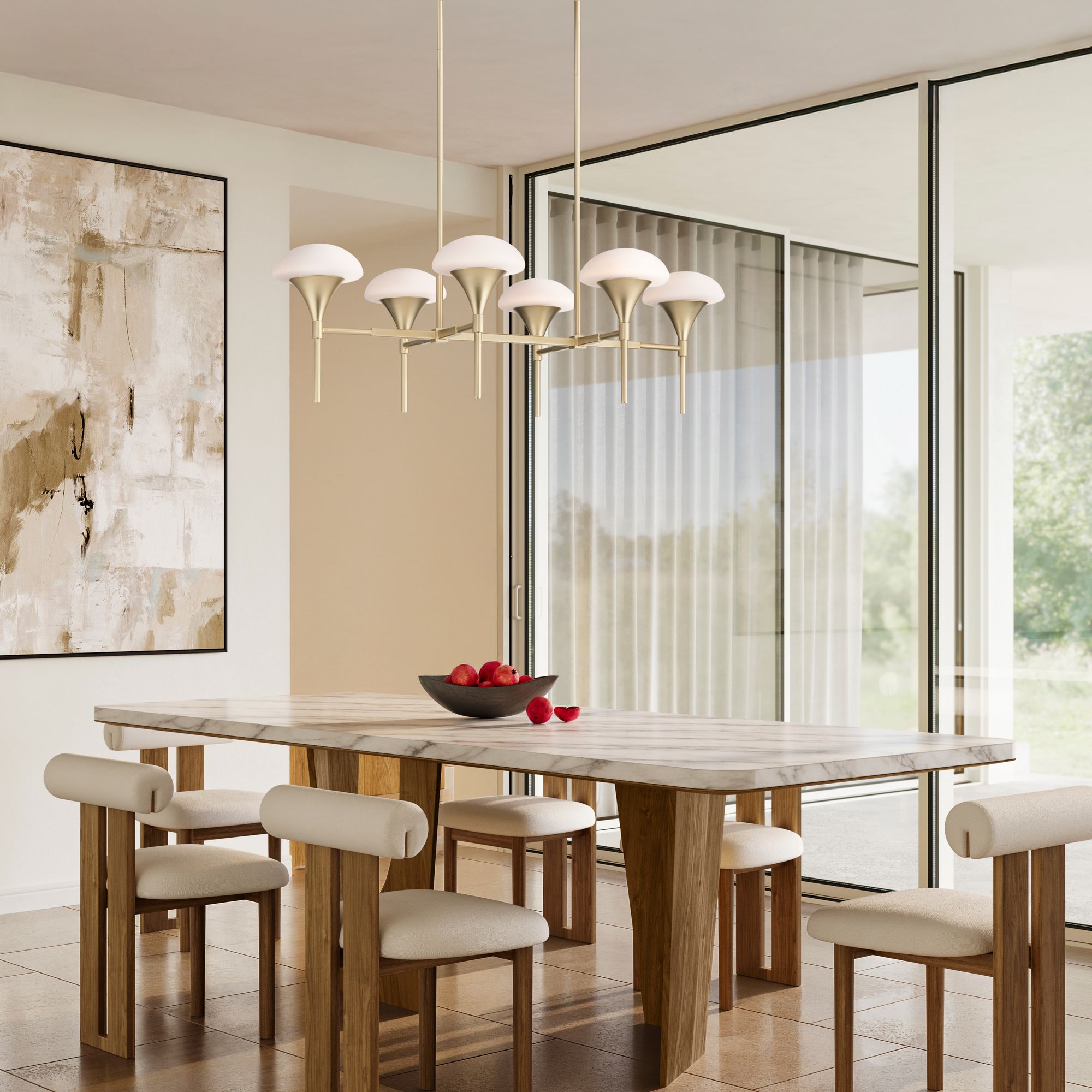 Possini Euro Davinos 35" Wide Satin Gold 6-Light Linear Pendant Light in scene