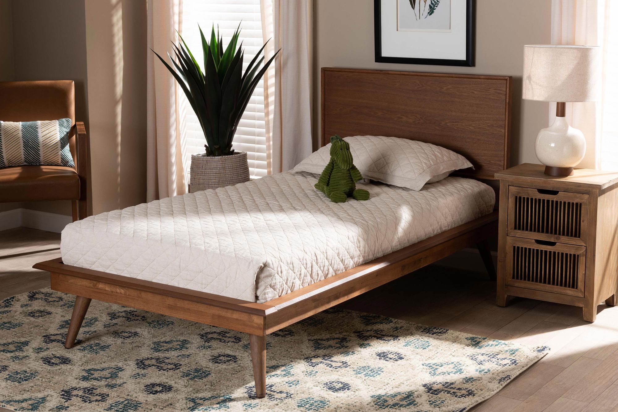 Baxton Studio Karine Ash Walnut Twin Platform Bed 347K0 Lamps