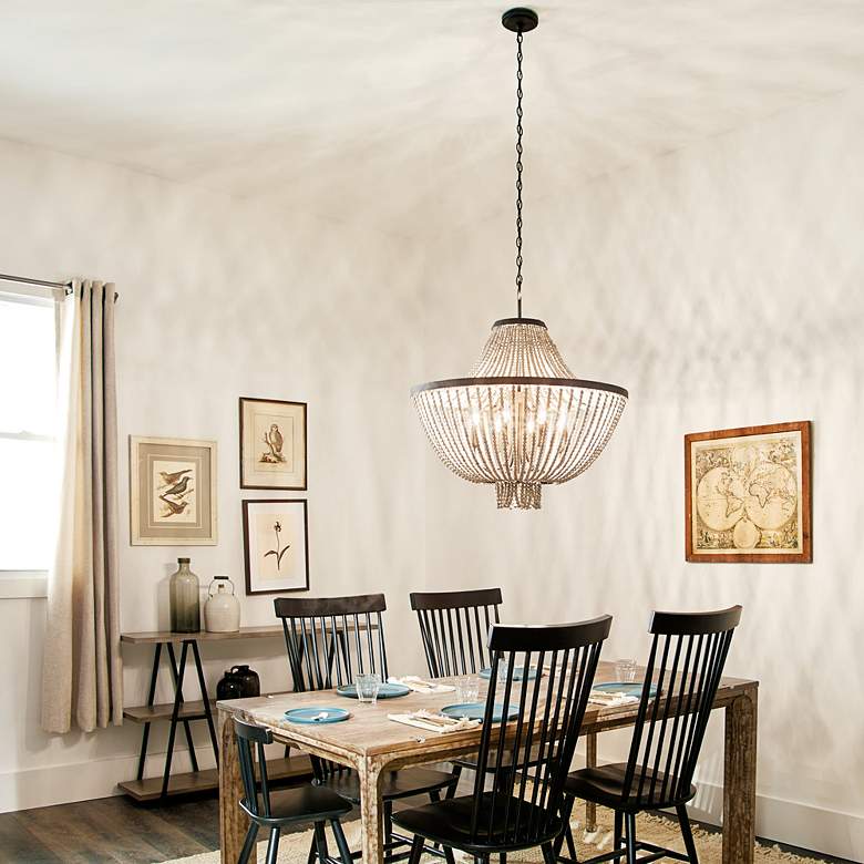 Image 1 Kichler Brisbane 30" Wide Distressed Black 8-Light Beaded Chandelier in scene
