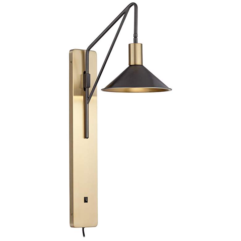 Image 1 34V60 - 32 inchH Golden Wall Lamp with Gun Metal Shade