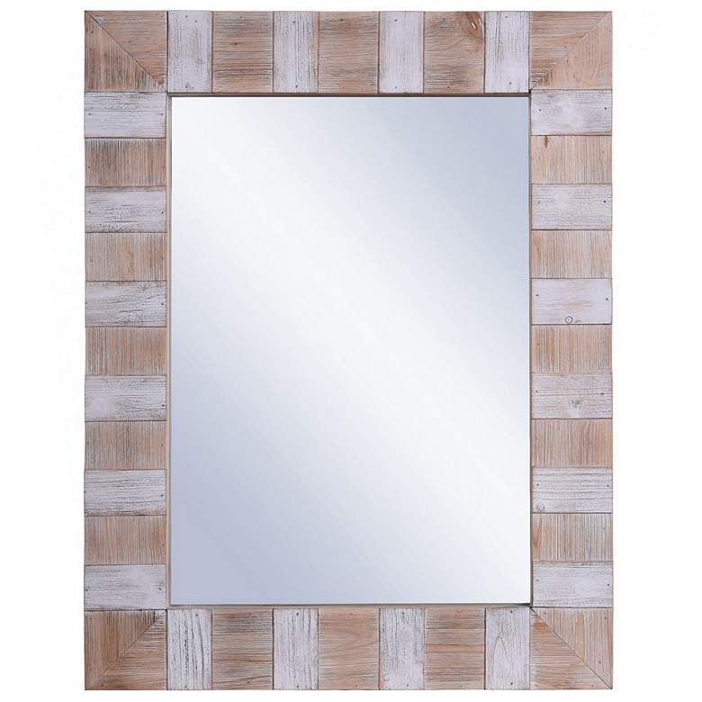 Image 1 35.4 inchH x 27.55 inchW White Wash Rectangular Faux Wood Striped Mirror