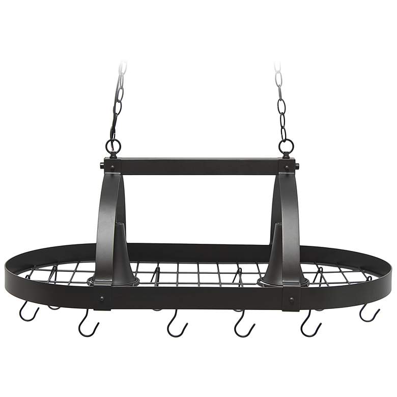 Image 1 35.5" Hanging Pot Rack Ceiling Light and Adjustable Hook, Oil Rubbed B