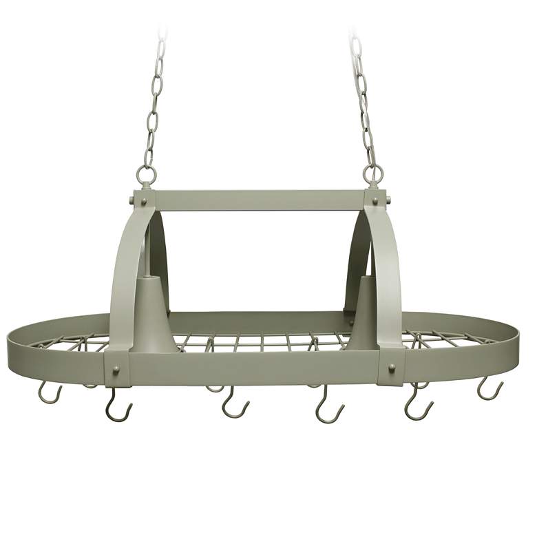 Image 1 35.5" Oval Hanging Pot Rack Ceiling Light and Adjustable Hooks, Slate