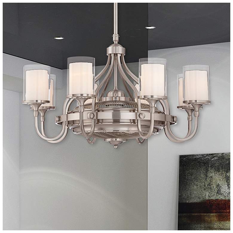 Image 2 35 1/2" Savoy House Etesian Satin Nickel LED Fandelier Fan with Remote