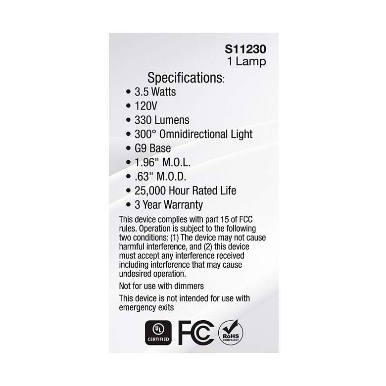 Image 5 35 Watt Equivalent Satco 3.5W LED Clear G9 Double Loop T4 Light Bulb more views