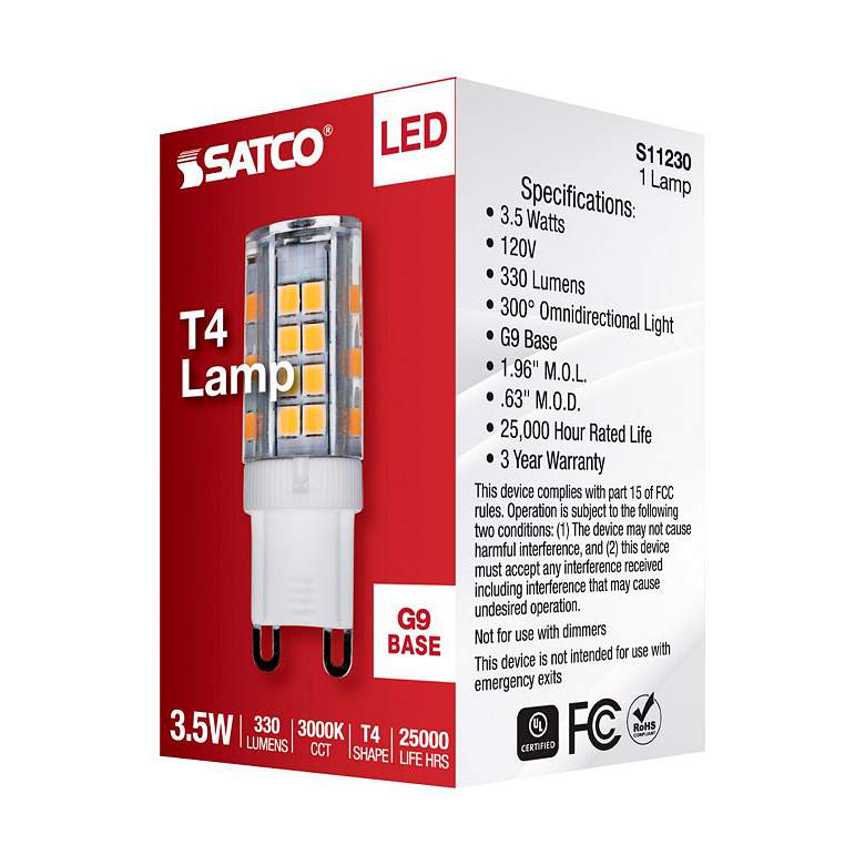 Image 7 35 Watt Equivalent Satco 3.5W LED Clear G9 Double Loop T4 Light Bulb more views