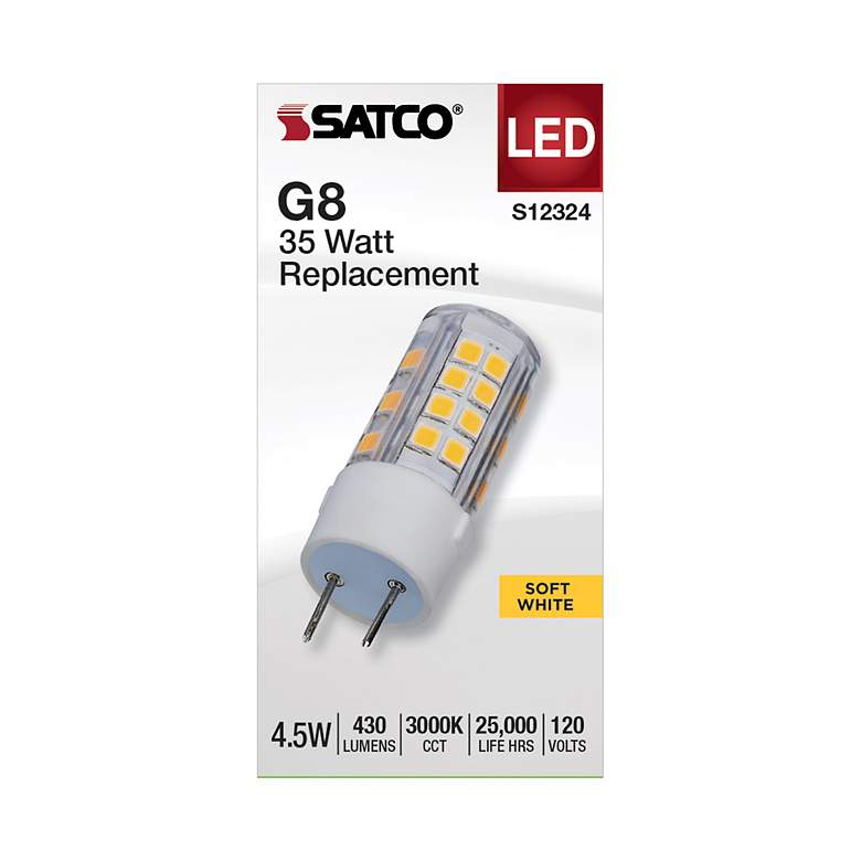 Image 2 35 Watt Equivalent Satco Clear 4.5W LED Dimmable Bi-Pin Bulb more views