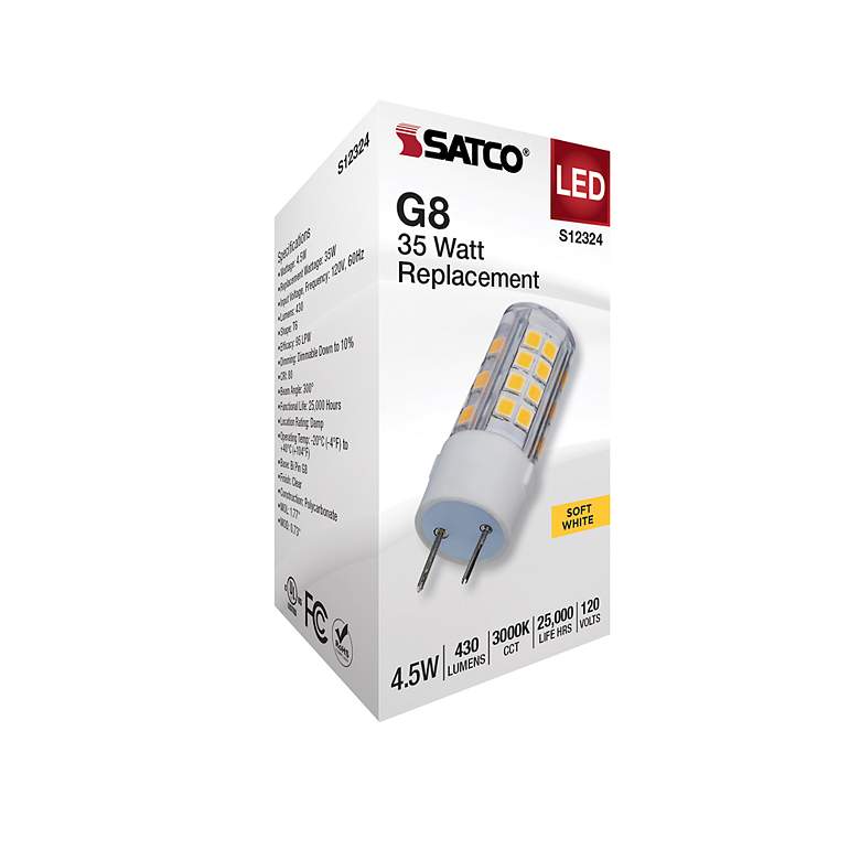 Image 6 35 Watt Equivalent Satco Clear 4.5W LED Dimmable Bi-Pin Bulb more views