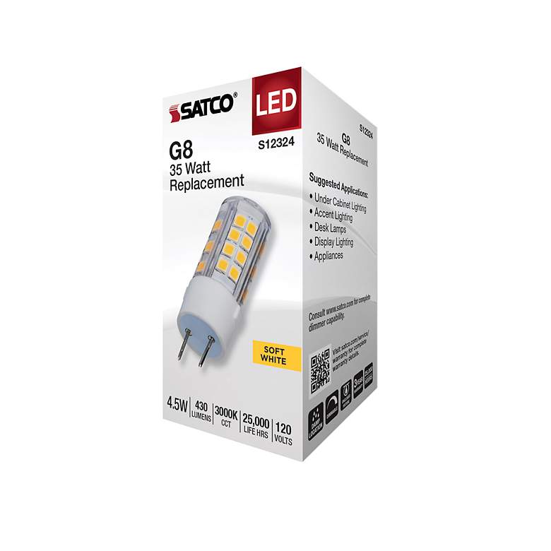 Image 7 35 Watt Equivalent Satco Clear 4.5W LED Dimmable Bi-Pin Bulb more views