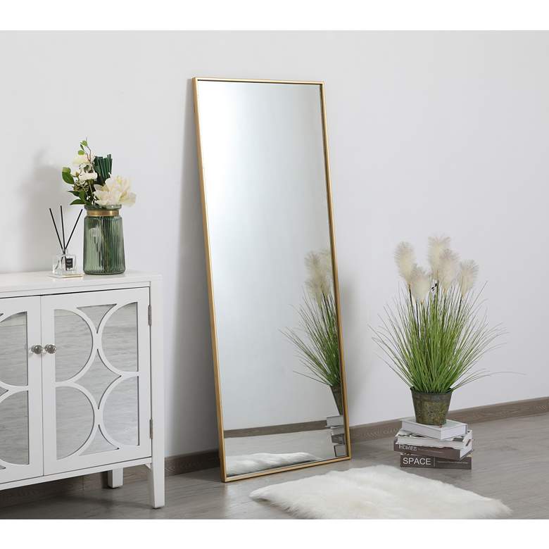 Image 1 Eternity Brass Metal 24" x 60" Rectangular Floor/Wall Mirror in scene