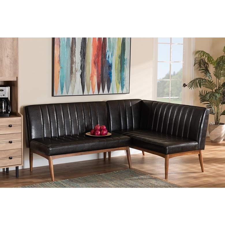 Image 1 Daymond Tufted Dark Brown 2-Piece Dining Nook Banquette Set in scene
