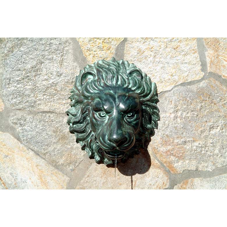 Image 1 Lion Head 14" High Brass Medallion Wall Fountain in scene