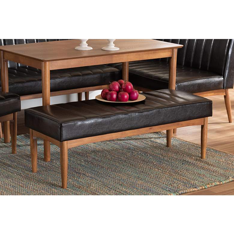 Image 1 Daymond Tufted Dark Brown Faux Leather Dining Bench in scene