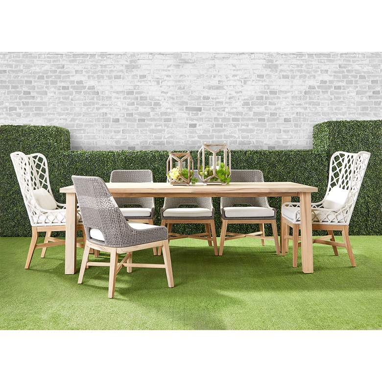 Image 1 Diego 81 1/2 inch Wide Gray Teak Wood Outdoor Dining Table Base in scene